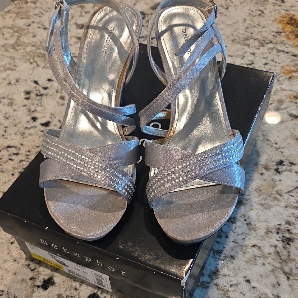 Metaphor Silver Heels with Strappy Design
